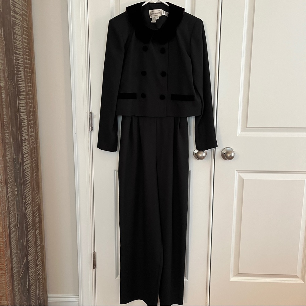 Classic Karin Stevens Black Velvet Trim Jumpsuit